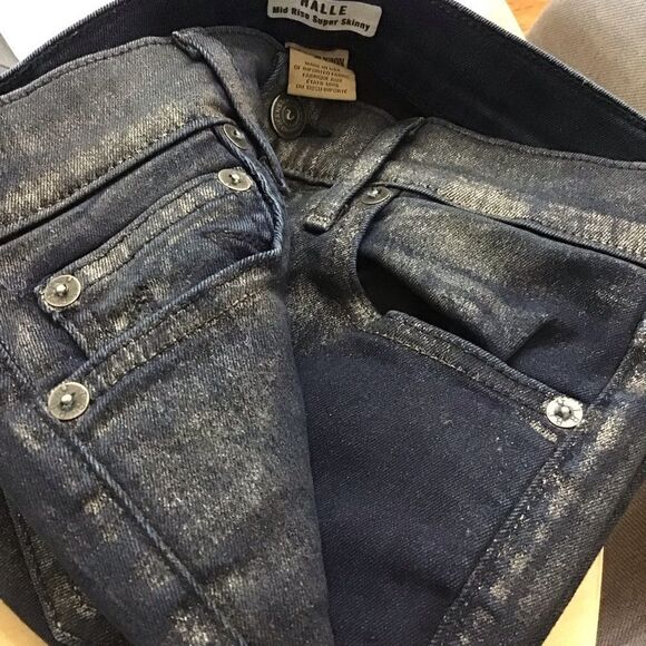 TRUE Religion Halle jeans mid rise super skinny metallic gold powder coated 26 - Picture 4 of 14